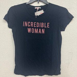 NWT SUNDRY Women's "INCREDIBLE WOMEN" Short Sleeve Crew Top - Navy -